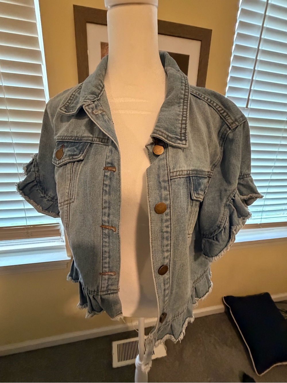 Light Wash Short Sleeve Distressed Denim Jacket - Women
